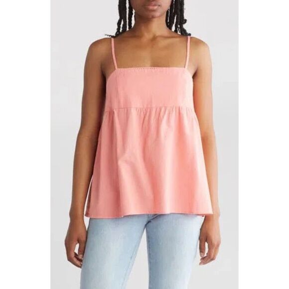 NWT Abound Cotton-Linen Blend Babydoll Camisole in Coral Shell Pink Size M - Picture 2 of 8